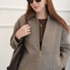 Kadın Oversize Kaşe Fermuarlı Ceket – Kahverengi