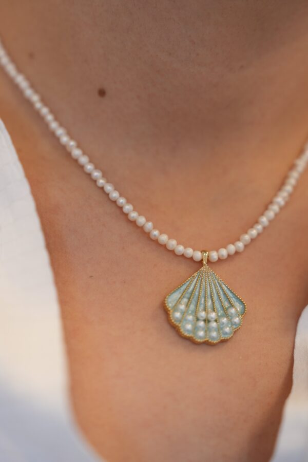 Açık Mavi Gerçek Tatlı Su İncili İstiridye Kolye