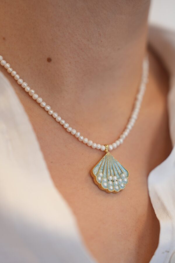 Açık Mavi Gerçek Tatlı Su İncili İstiridye Kolye