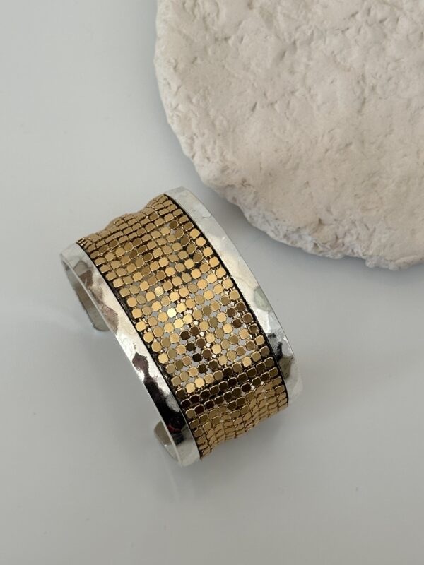 Gold Gümüş Petek Dokulu Kelepçe Bileklik | Ayarlanabilir Bilezik