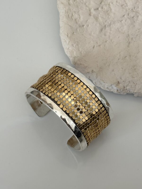 Gold Gümüş Petek Dokulu Kelepçe Bileklik | Ayarlanabilir Bilezik