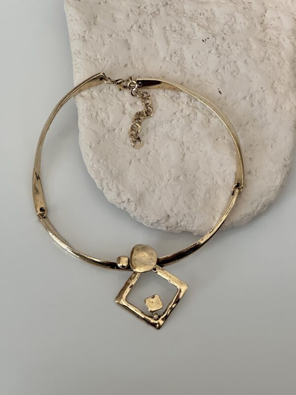 Gold Geometrik Kolye | Kare Uçlu Minimal Choker / Boyunluk