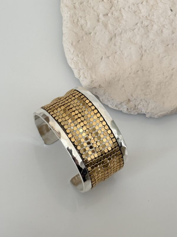 Gold Gümüş Petek Dokulu Kelepçe Bileklik | Ayarlanabilir Bilezik
